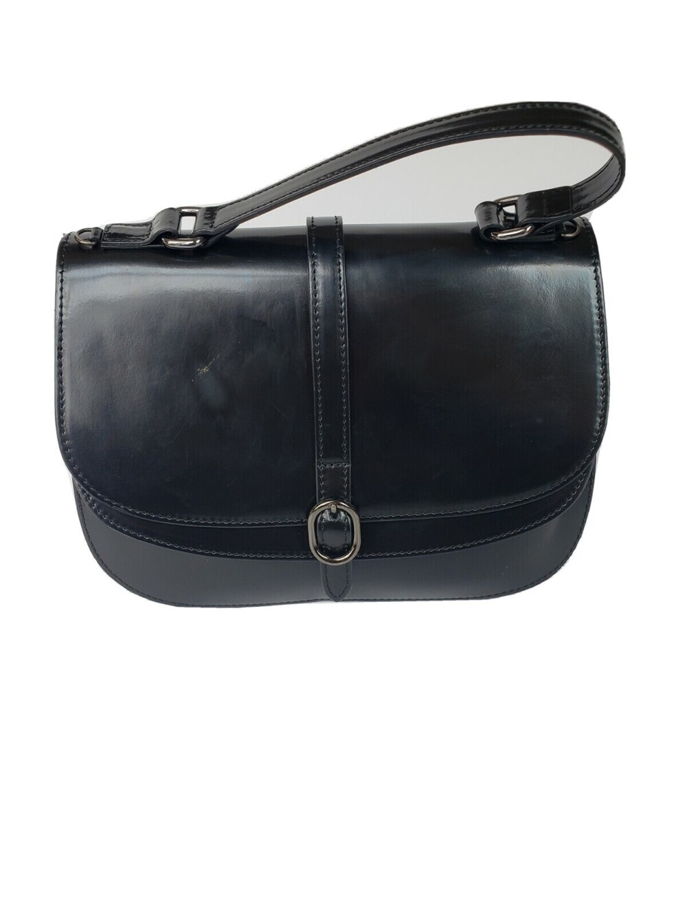 Innue Black Leather Purse Handbag Baguette Made in Italy Dressy Handstrap Snaps